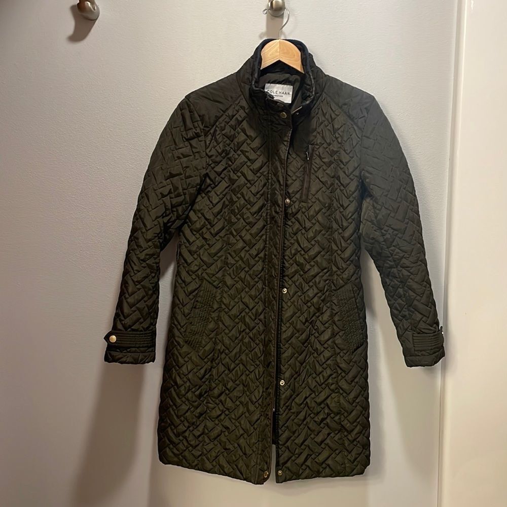 COLE Haan Signature quilted dark green woman’s long jacket